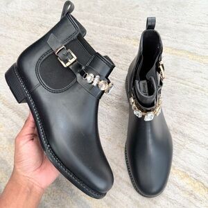 Henry Ferrera Black Jeweled Ankle Boots Size 7